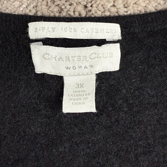 Black Cashmere Pullover Sweater Size 3X Gray Cream V-Neck Luxury Charter Club - Picture 4 of 4